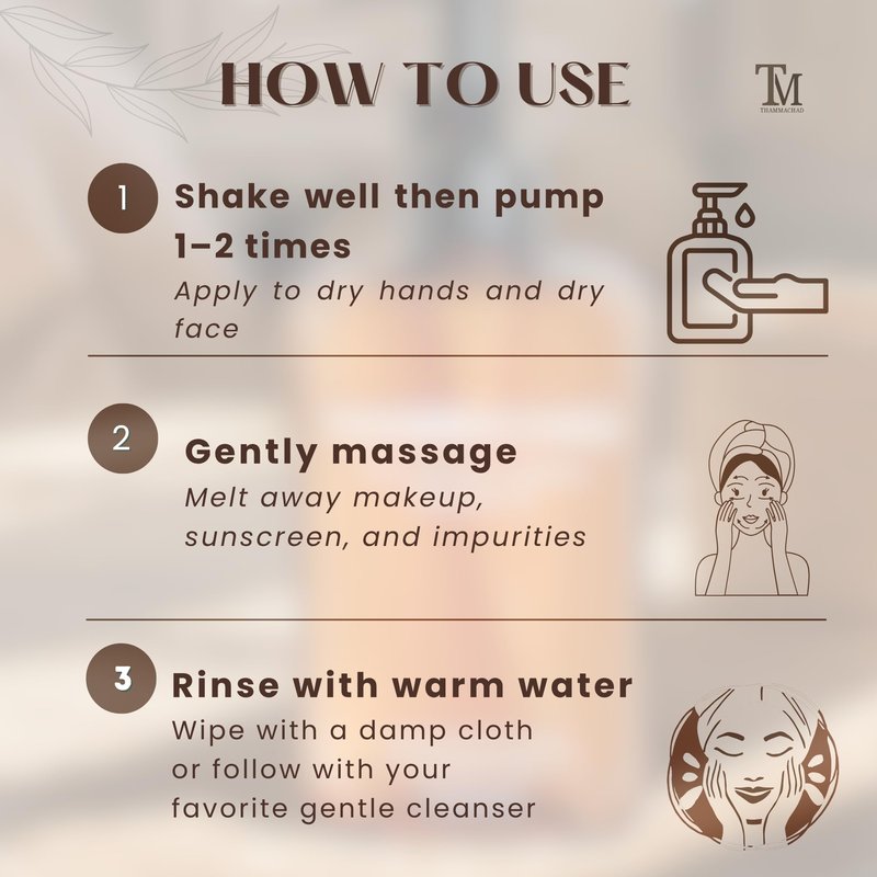 Thammachad Oil Cleanser Makeup Remover - Cleansing Oil for Sensitive Skin with Moringa & Camellia - First-Step Face Cleanser for Sunscreen and Daily Makeup, 200ml