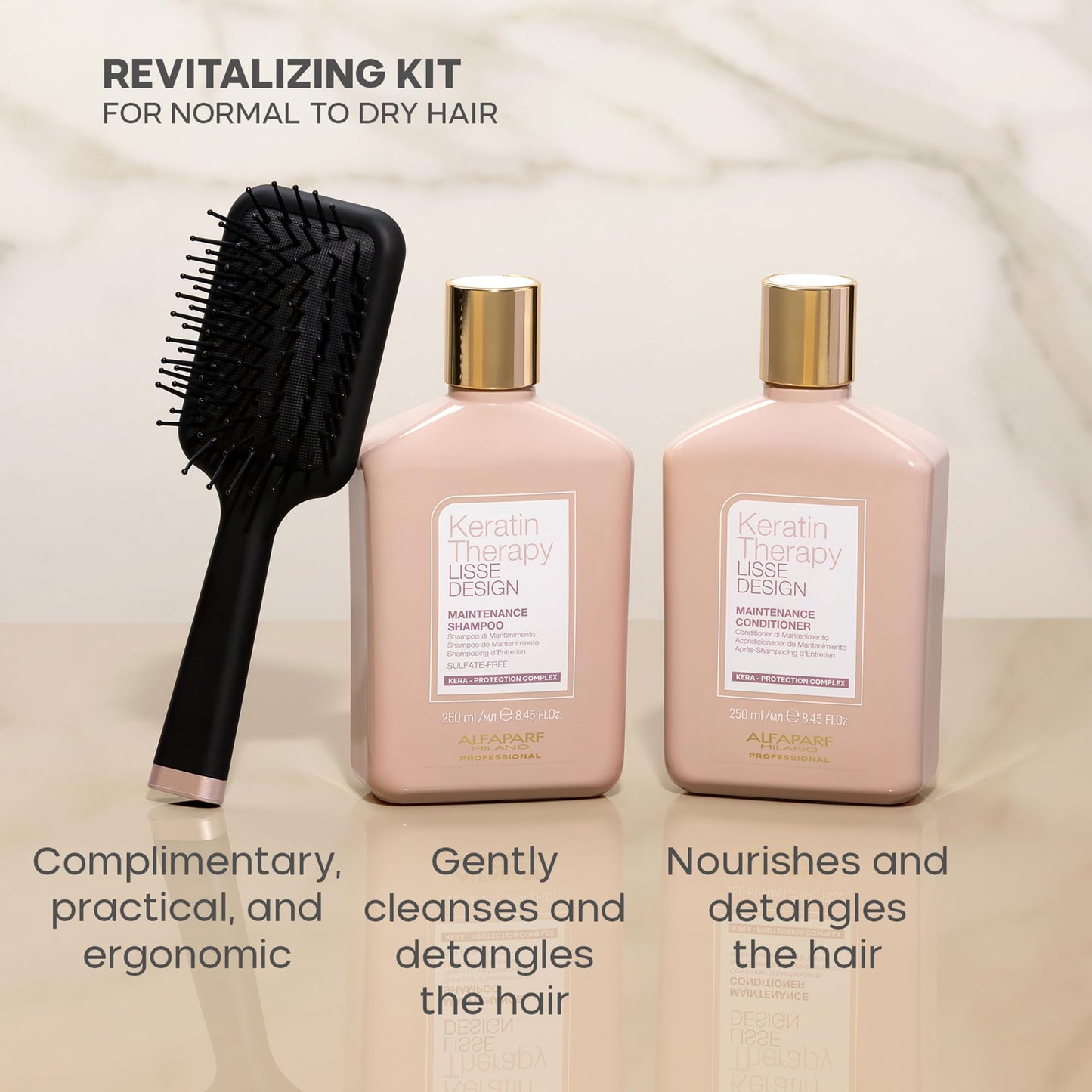 Alfaparf Milano Keratin Therapy Lisse Design Revitalizing Shampoo and Conditioner Set - Smoothing Keratin Shampoo and Conditioner for Damaged Hair - Adds Shine and Softness - Keeps Hair Smooth