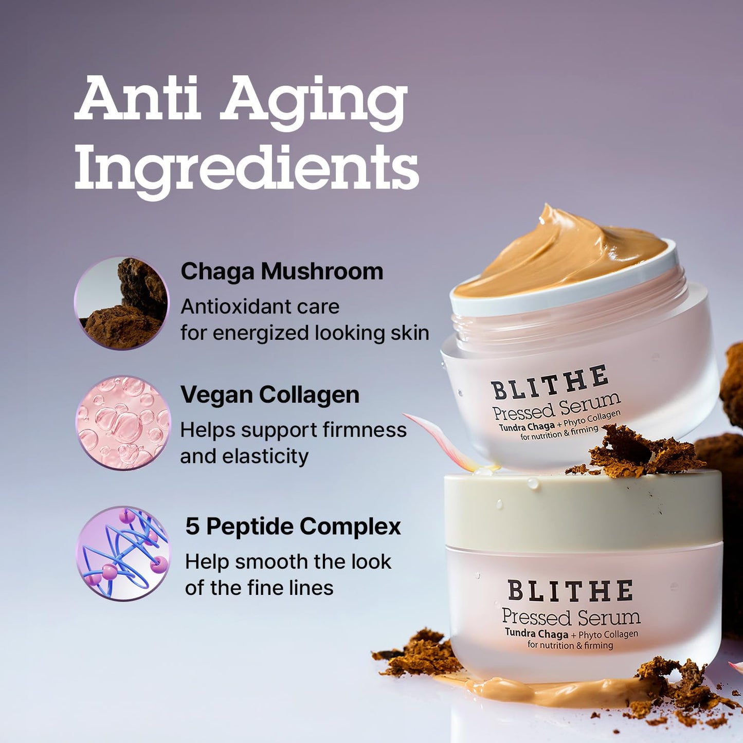 BLITHE Pressed Serum Tundra Chaga With Peptide & Collagen | Korean Moisturizer | Anti Aging Cream & Skin Tightening Cream for Face | Formula for an Instant Face Lift, 1.69 fl oz