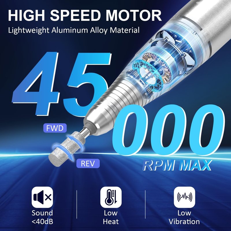 30s Quick Removal Electric Nail Drill LEDSUUEI:【NO.1 Professional Cordless】 45000 RPM High Tech Electric Nail File Fast Removal Nail Drill Kit for Acrylic Nails Gel Polishing Rechargeable