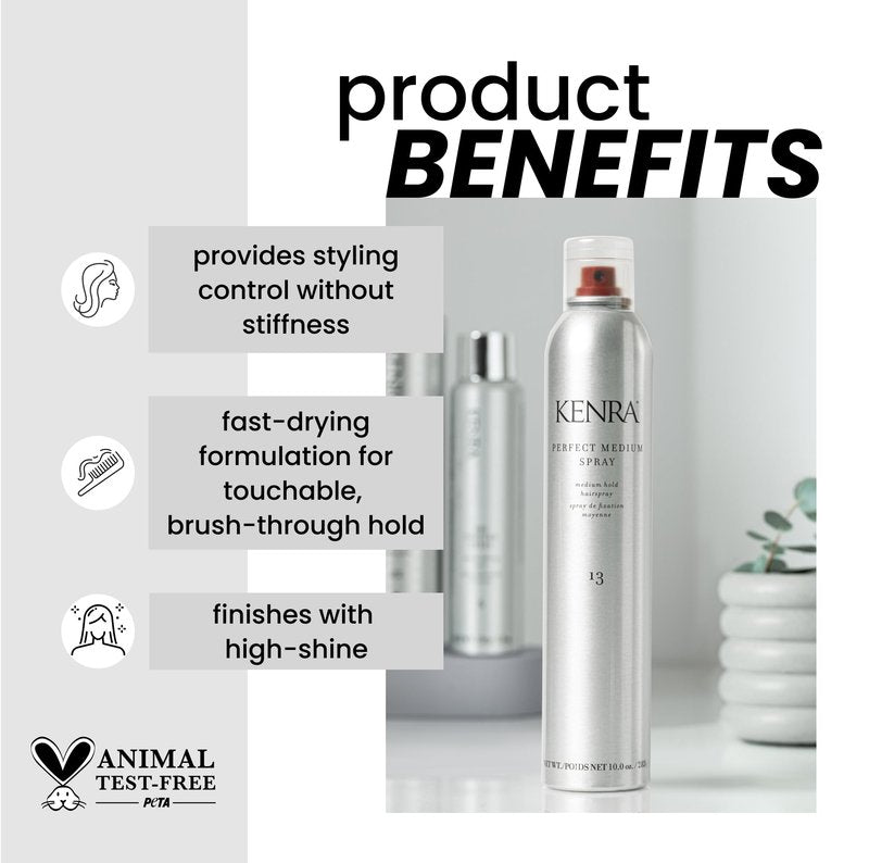 Kenra Professional Perfect Medium Spray 13 50% | Provides Styling Control Without Stiffness | Medium Hold | Fast-Drying Formulation | High Shine Finish | All Hair Types | 10 oz (2-Pack)