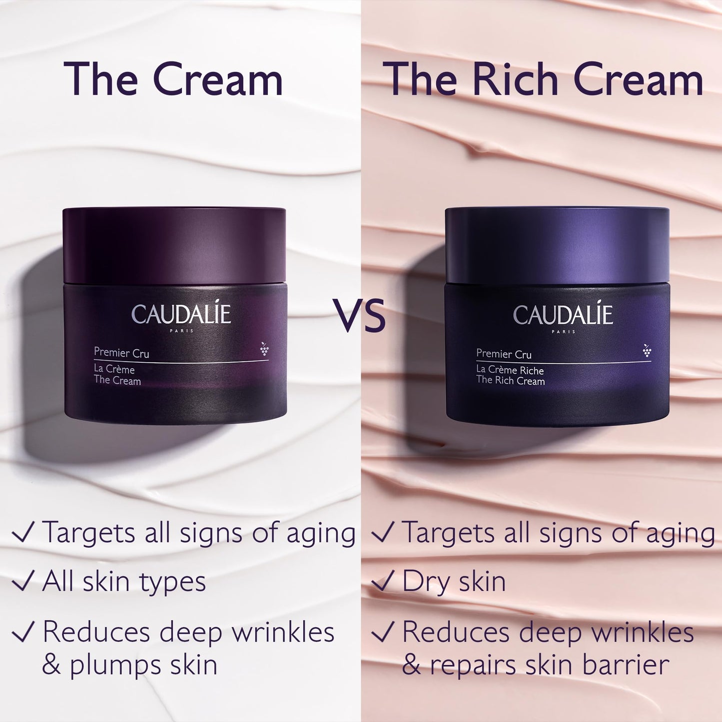 Caudalie Premier Cru The Rich Cream, Skin Barrier Repairing Moisturizer with Ceramides, Refillable Jar - 50 mL Rich Cream and 50 mL Refill Pod