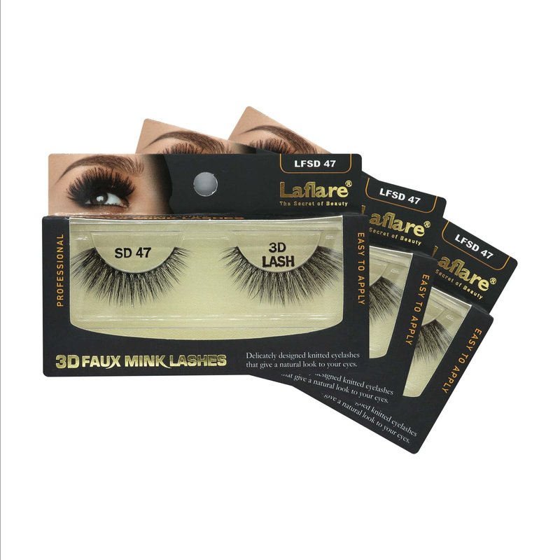 Laflare Silk Lashes 3D FAUX MINK Eyelashes, Light, Reusable, Handmade, Natural Looking, Professional Easy to Apply Eyelashes in a Knitted Style3-3 PACKS BUNDLE SPECIAL (3, SD47)