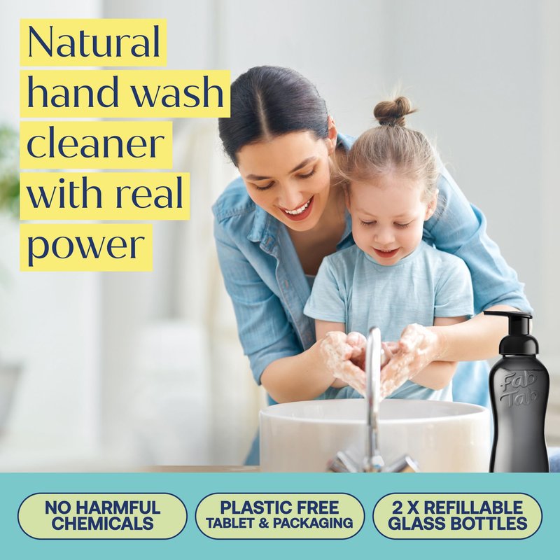 FabTab Dual Foaming Hand Soap Kit - 6x Plant-based Hand Wash Tablets -Convenient & Easy To Use 2x Refillable Glass Bottles - Variety Fragrances - (6x11.9 Fl Oz Bottles Of Soap)