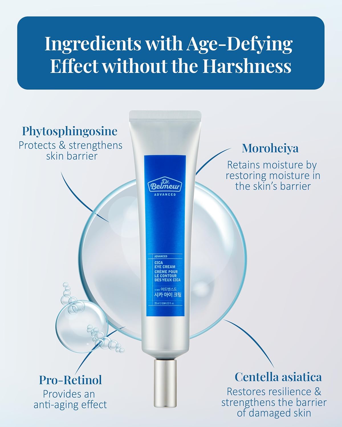 Dr. Belmeur Advanced CICA Eye Cream - Gentle Care for Delicate Skin | 0.9 Fl Oz | Ceramide & Centella Asiatica