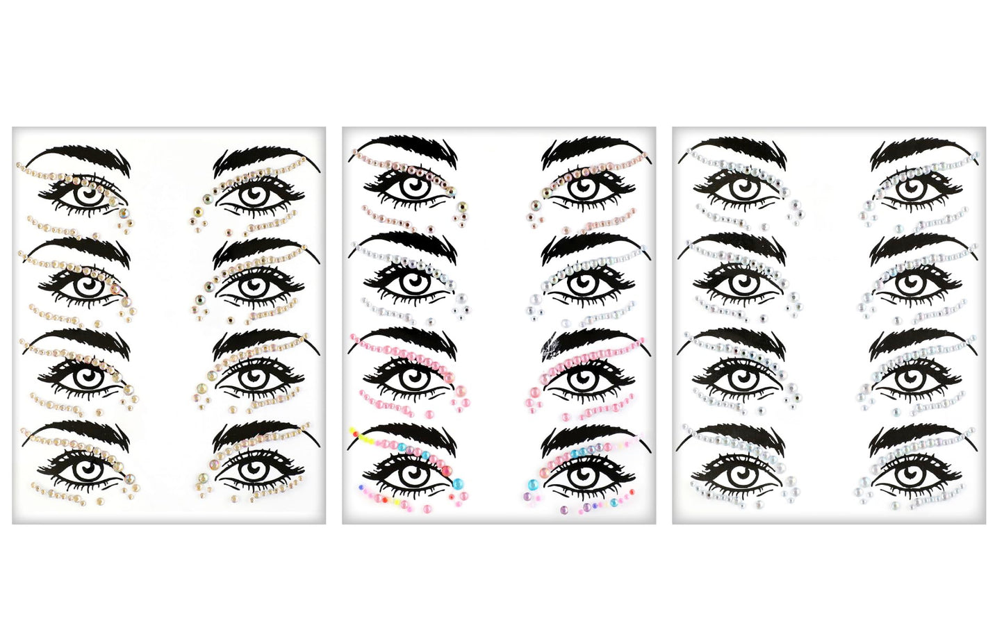 Face Gems – Face Jewels - Self-Adhesive Rhinestone Face Jewels for Makeup, Party & Rave Looks - Eye Gems, Face Glitter, Festival Face Gems, Glitter Tattoo, Self- Adhesive Festival Gems (3 Sheet Mix)