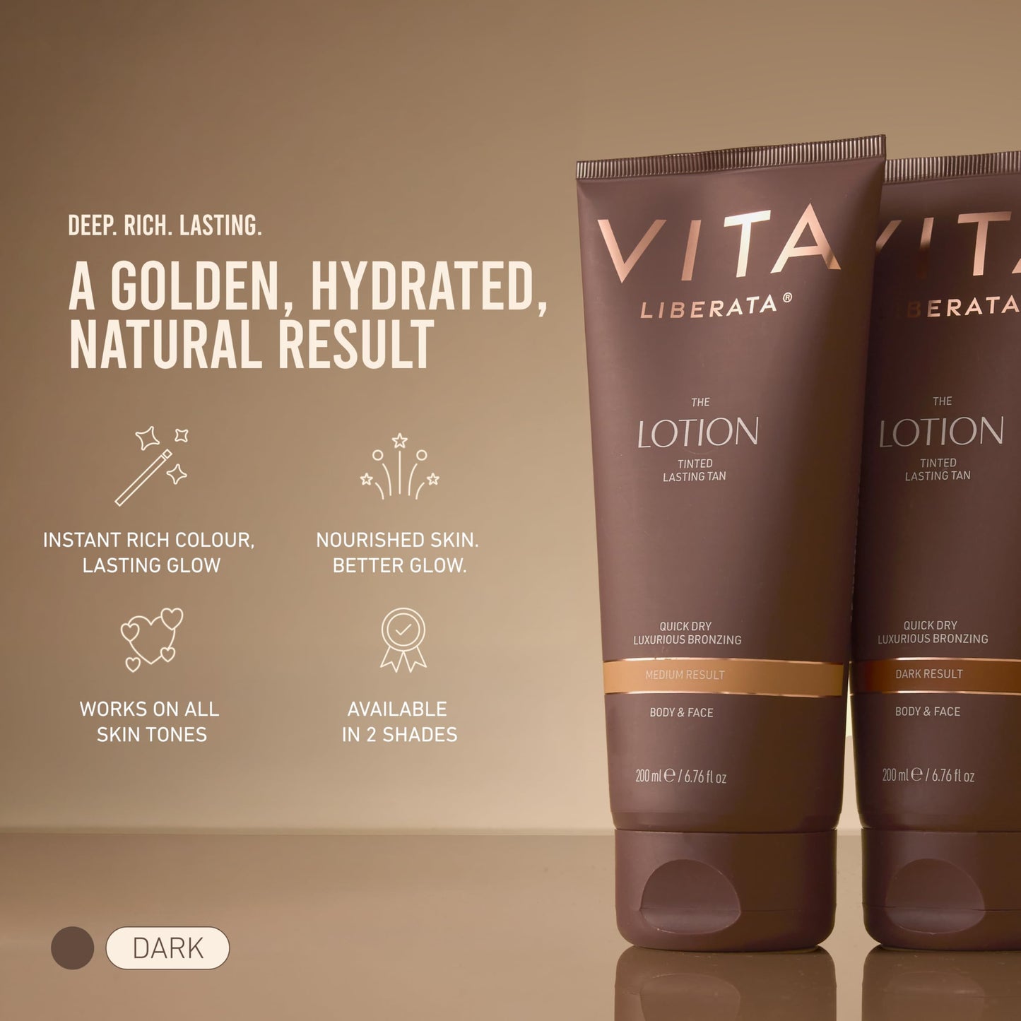 Vita Liberata Fabulous Gradual Tanning Lotion - Dark - Tinted, Natural Looking Tan Designed for Face & Body, Quick Drying Formula, Formulated with Hyaluronic Acid, 6.76 fl oz