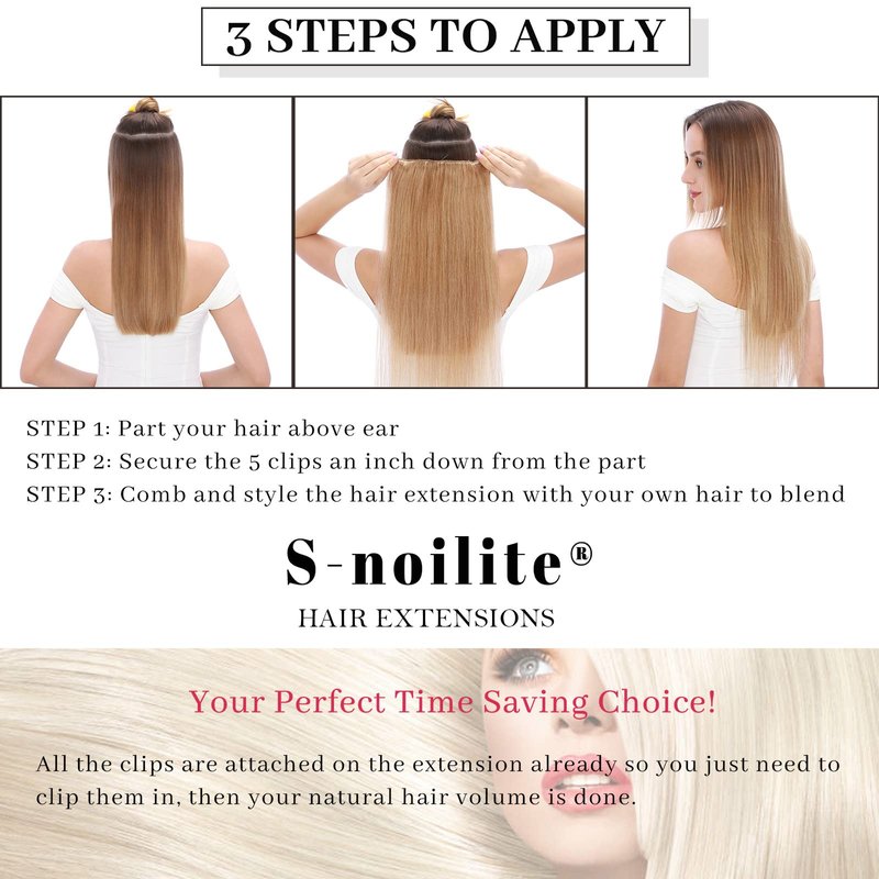S-noilite One Piece Clip in Human Hair Extensions 5 Clips 3/4 Full Head Clip on Remy Hair Extension For Women Lighter One-Piece Design 16Inch 45g Dark Blonde
