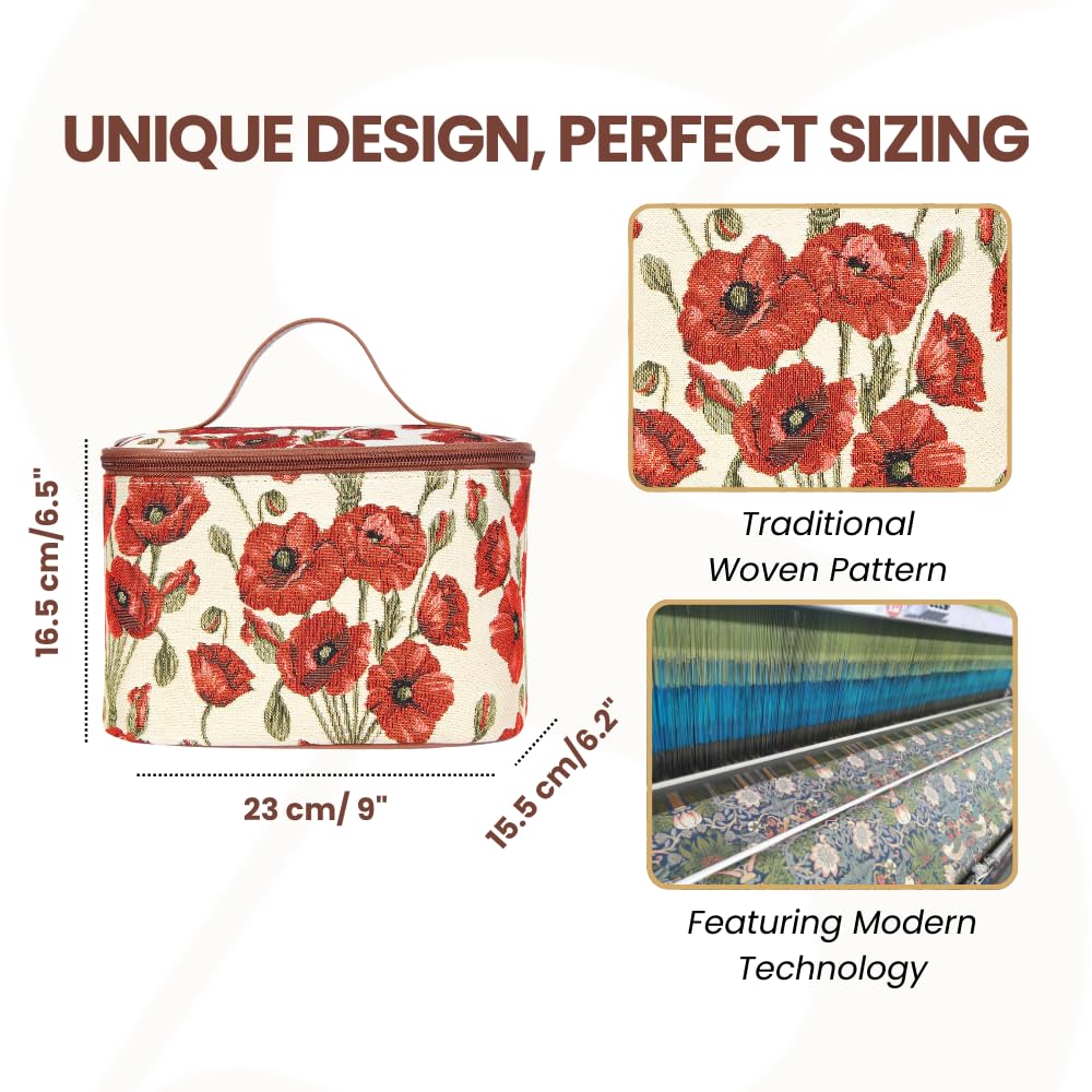 Signare Tapestry Toiletry Bag Makeup Organizer bag for Women with Poppy Flower Design (TOIL-POP)