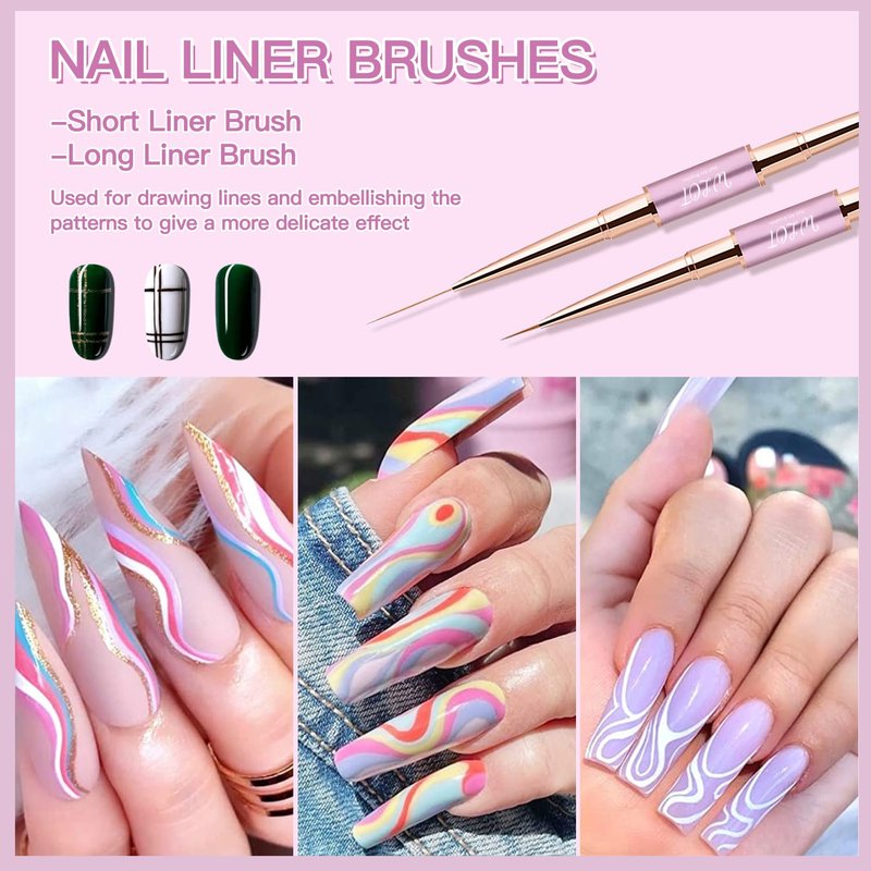 Eptbsdu Nail Art Brushes, 5PC Double Ended Nail Art Design Brushes, Nail Brushes for Nail Art Striping Nail Art Brushes for Long Lines, Ombre Nail Drawing Pen for Salon at Home DIY Manicure