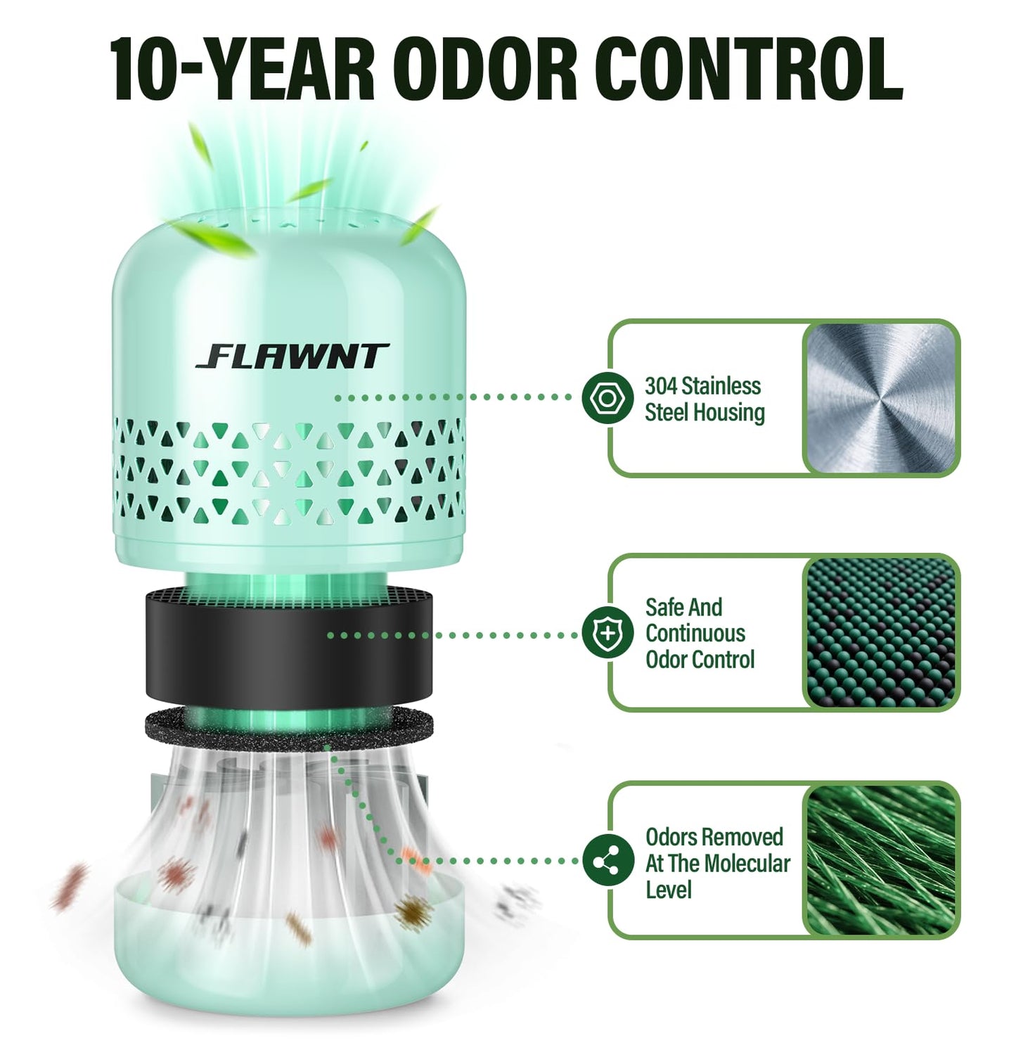 FLAWNT Refrigerator Deodorizer - Long Lasting Fridge Odor Eliminator and Smell Absorber, No Need Baking Soda Replacement, Works as Freezer Freshener & Organizer Accessory Green