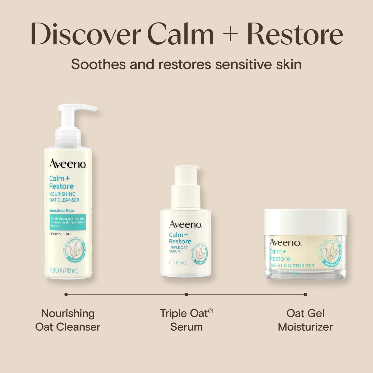 Aveeno Calm + Restore Nourishing Oat Face Cleanser, Daily Hydrating Facial Cleanser for Sensitive Skin with Nourishing Oat & Feverfew, Hypoallergenic, Non-Comedogenic, Fragrance-Free, 7.8 Fl Oz