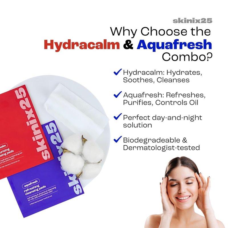 Hydracalm Facial Cleansing Pads - Hydrating Cotton Wipes for All Skin Types | 20 Individually Wrapped Travel Wipes
