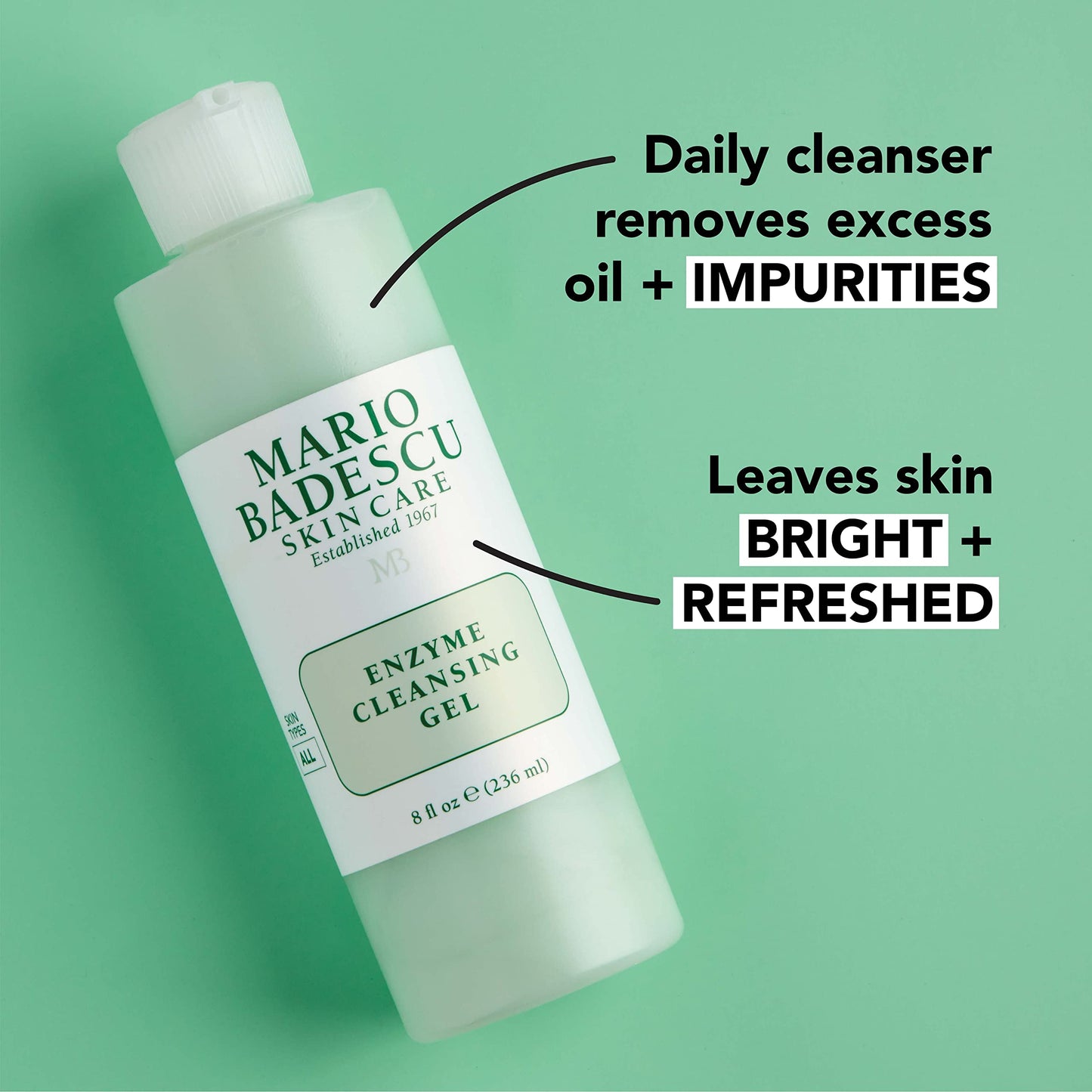 Mario Badescu Enzyme Cleansing Gel Face Wash, Oil-Free Facial Cleanser with Papaya Enzyme & Grapefruit Extract, Exfoliating Skin Care for All Skin Types, Removes Excess Oil & Impurities, 16 Fl Oz