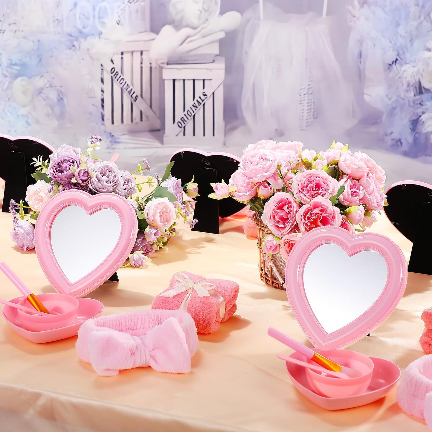GlikCeil 8 Pcs Spa Party Supplies 8 Heart Mirror Pink Makeup Mirror for Women Sleepover Party Spa Slumber Birthday Favor