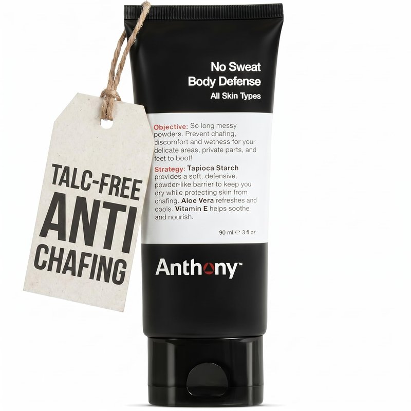 Anthony No Sweat Body Defense Deodorant for Men, Anti-Chafing & Anti-Itch Cream-to-Powder Lotion for Groin, Thighs & Underarms, Talc-Free, Absorbs Moisture, Sweat & Odor Control, 3 fl oz