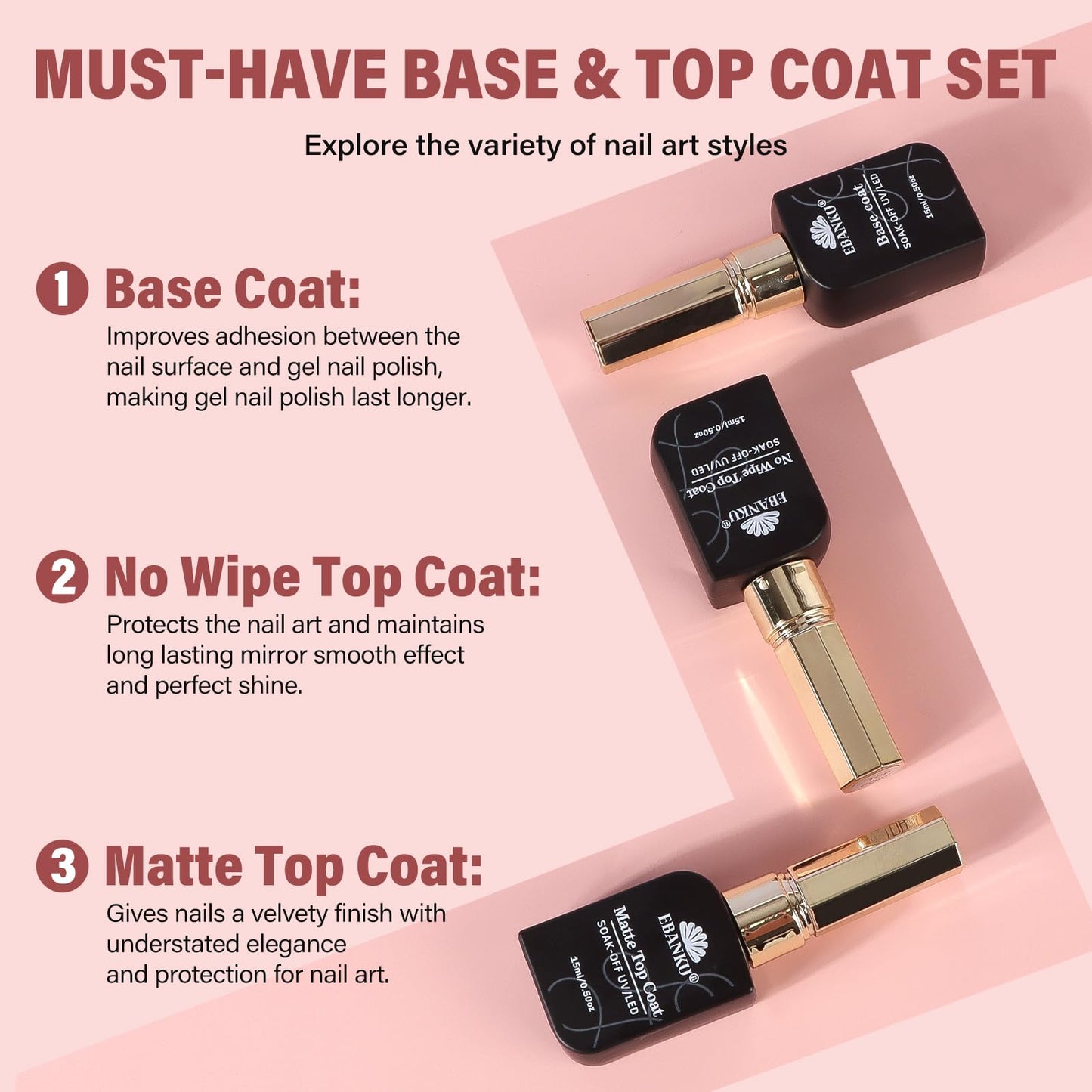 EBANKU 36Colors 0.5Oz Gel Nail Polish Set Same Color Same Bottle Soak Off Gel Polish Kit with 3PCS Base Top Matte Coat Nail Art Manicure Salon DIY at Home for Women