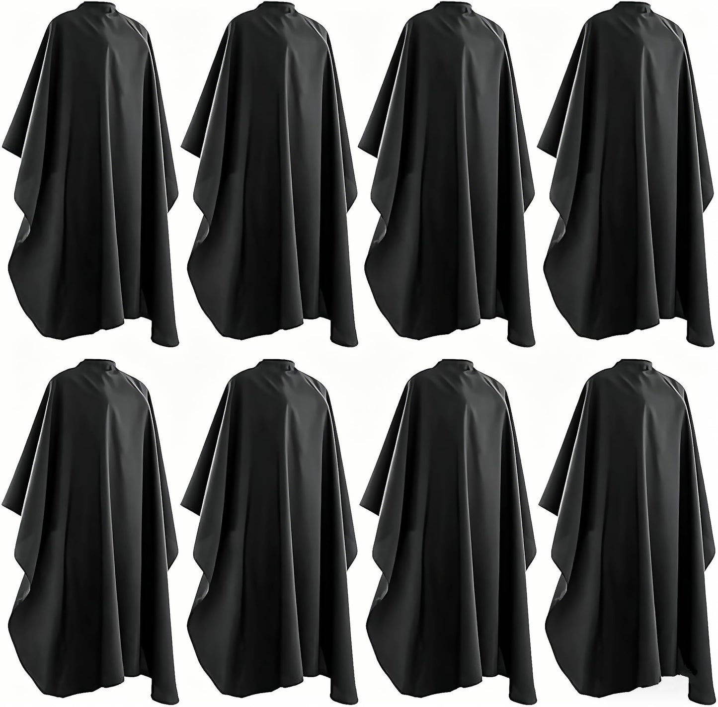 Black Waterproof Hair Salon Cape – Unisex Barber Capes with Snap Closure for Haircuts, Coloring, and Styling (Black, 8-Pack).