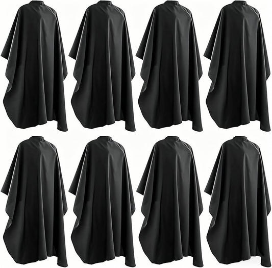 Black Waterproof Hair Salon Cape – Unisex Barber Capes with Snap Closure for Haircuts, Coloring, and Styling (Black, 8-Pack).