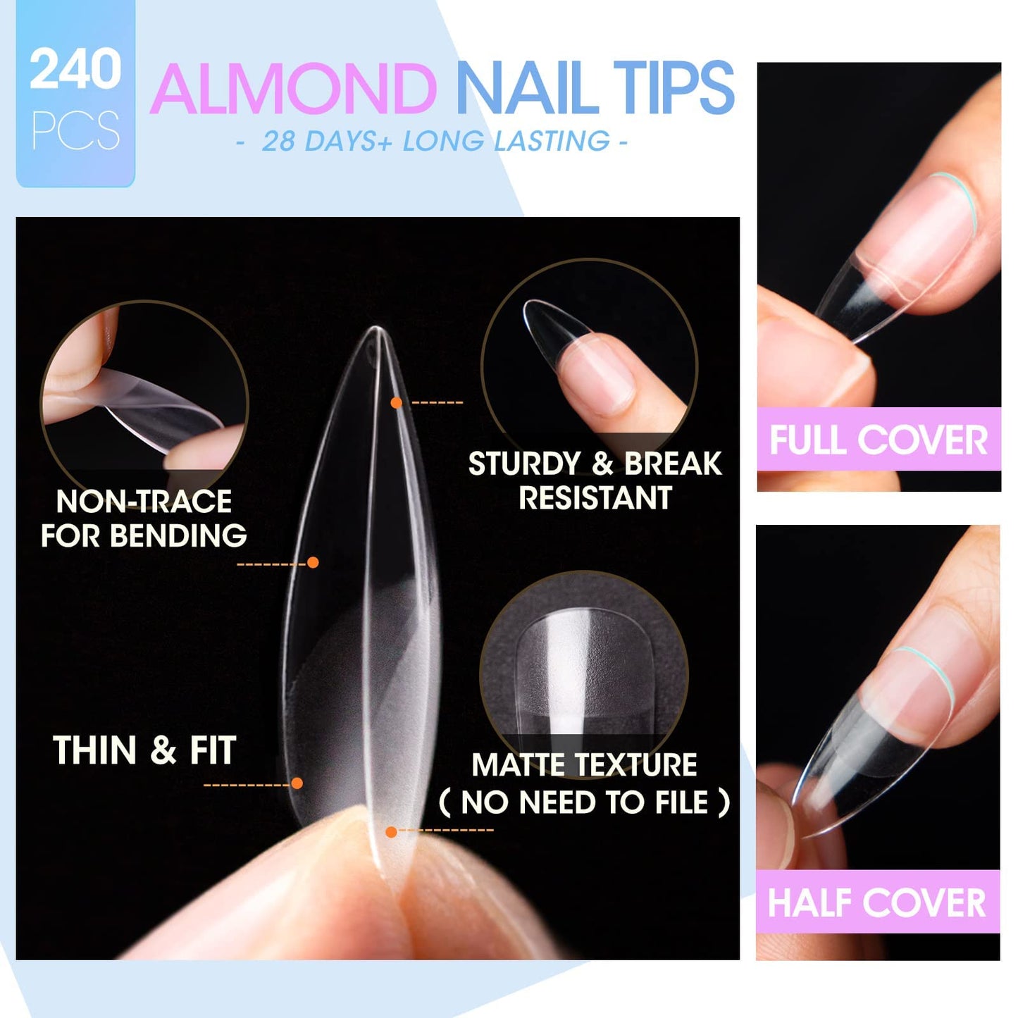 Gellen Gel Nail Extension Kit, 240PCS Almond Tips With UV/LED Lamp