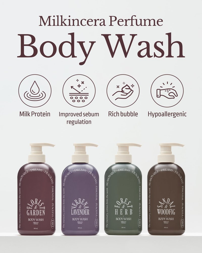 ODID Milk in Cera Perfume Body Wash - Korean Moisturizing Body Cleanser for All Skin Types - with Milk Protein and Ceramide, 16.9 fl.oz. (Sandal Woodfig)