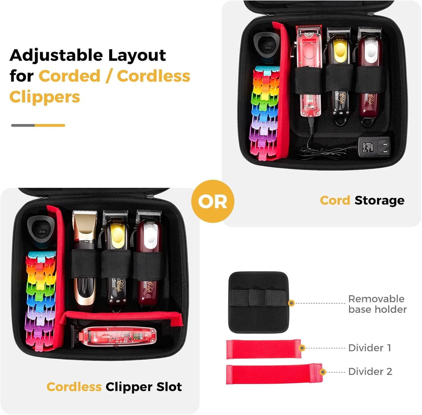 ProCase Hard Barber Accessories Case - Travel Bag for 3-4 Hair Clippers & Supplies | Portable Organizer in Black