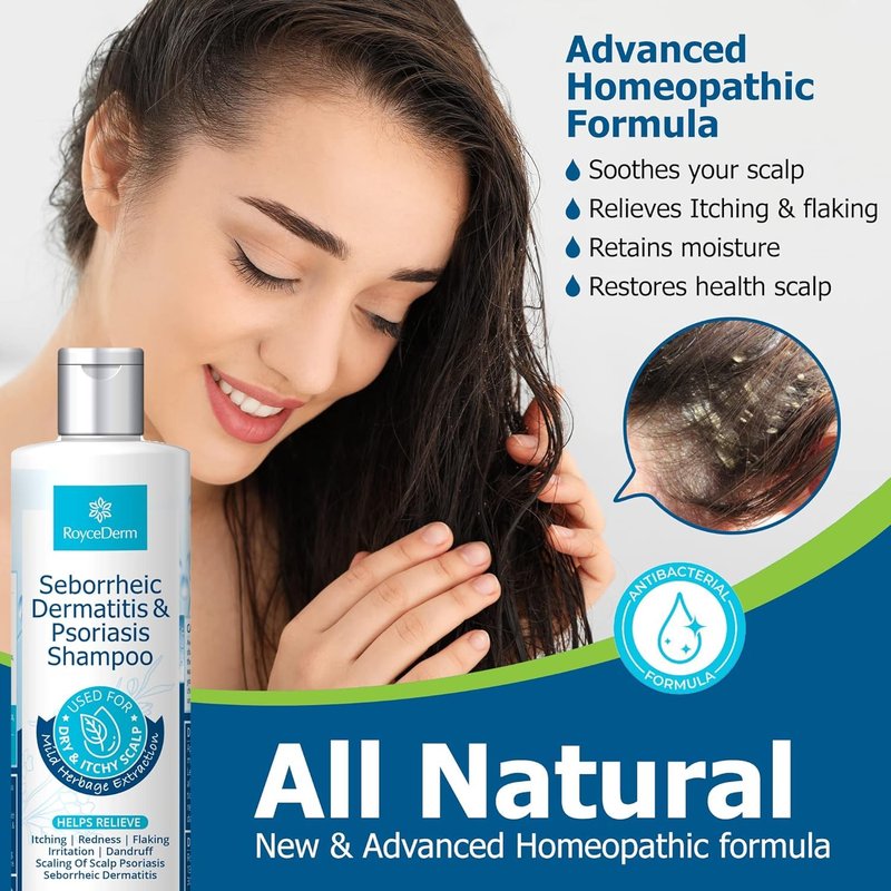 Roycederm Seborrheic Dermatitis & Psoriasis Shampoo for Dandruff - Helps Relieve Itching, Flaking & Scaling, Dry Itchy Scalp
