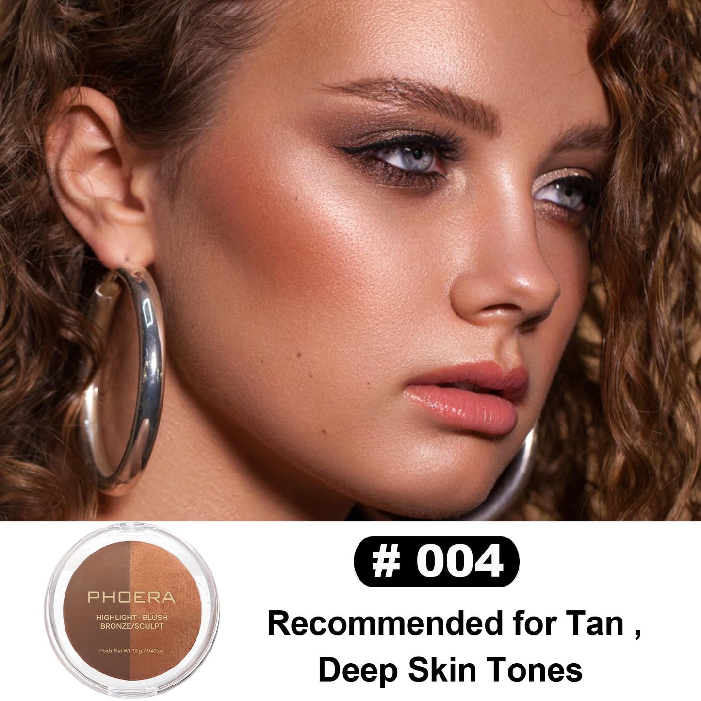 PHOERA Contour Palette,Shades with Highlighter & Bronzer & Blush,Non-greasy and Waterproof Contouring Makeup,Easy to Sculpt the Face with Lightweight Makeup (#004)