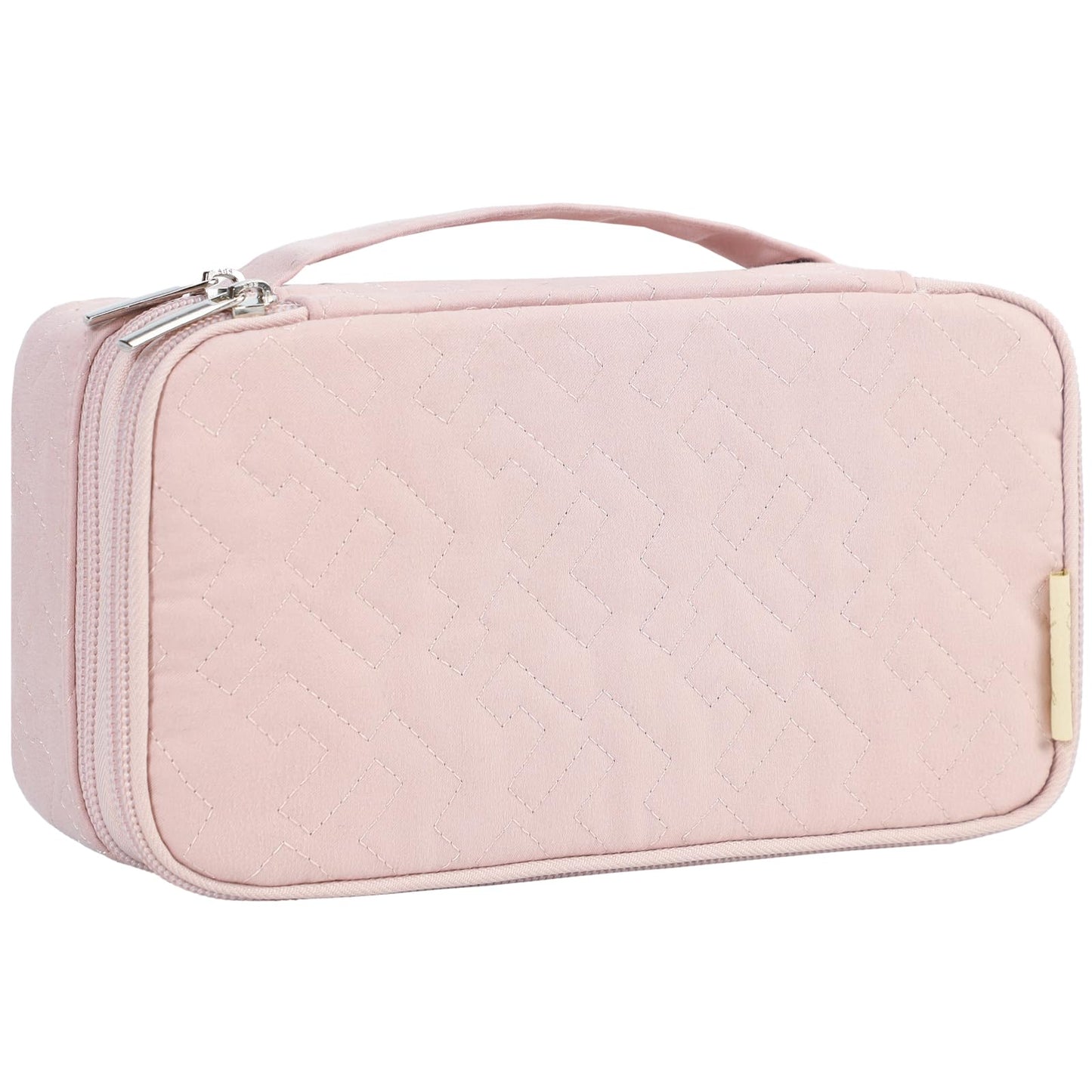 NISHEL Double Layer Travel Makeup Bag Women, Cosmetic Case, Portable Organizer To Hold Travel-Size Accessory Bottles, Brushes, And Skincare Products, Pink