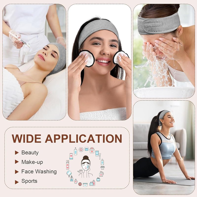 JACYUIG 30 Pack Spa Headband Bulk Spa Facial Headband Adjustable Skincare Head Wrap with Non Slip Tape for Washing Face Makeup Shower Sport Facial Mask Yoga,Gray