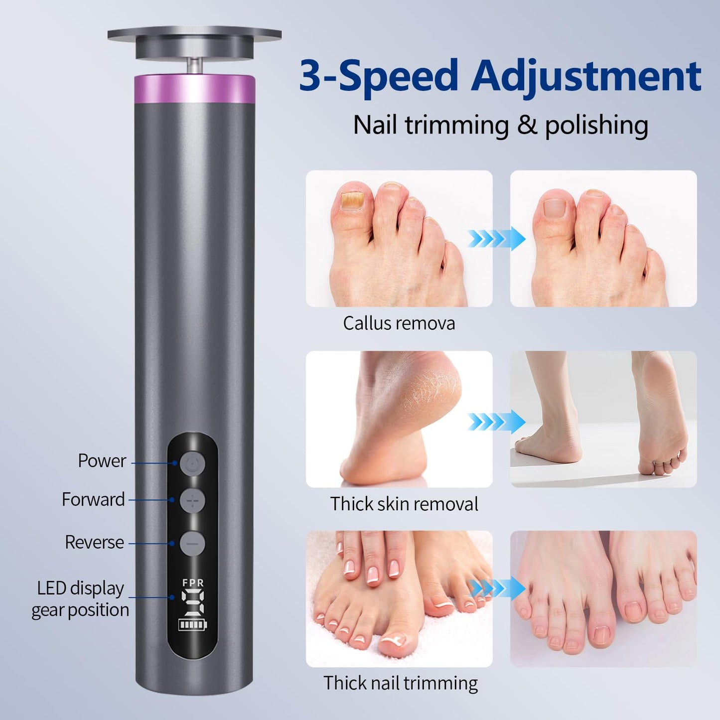 Tpyag Electric Foot Callus Remover, 2-in-1 Feet Callus Remover, 2600mAh Battery, 9-Speed Adjustable Foot Grinding Tool, Includes 100 Sandpaper Sheets and Grinding Heads,Pedicure Tools for Dead Skin