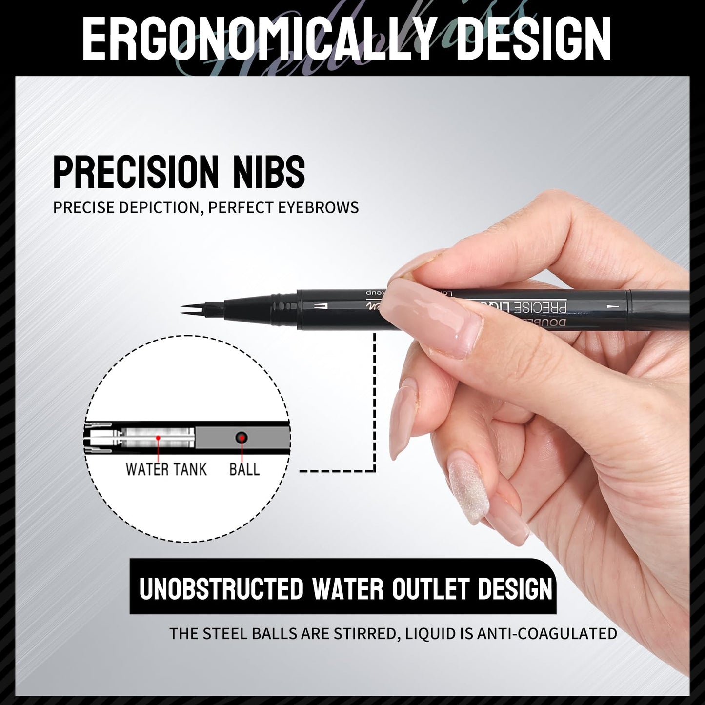 2-Tip Double-Ended Eyebrow Pen,2-in-1,Precise Liquid Brow(3# Dark Brown)