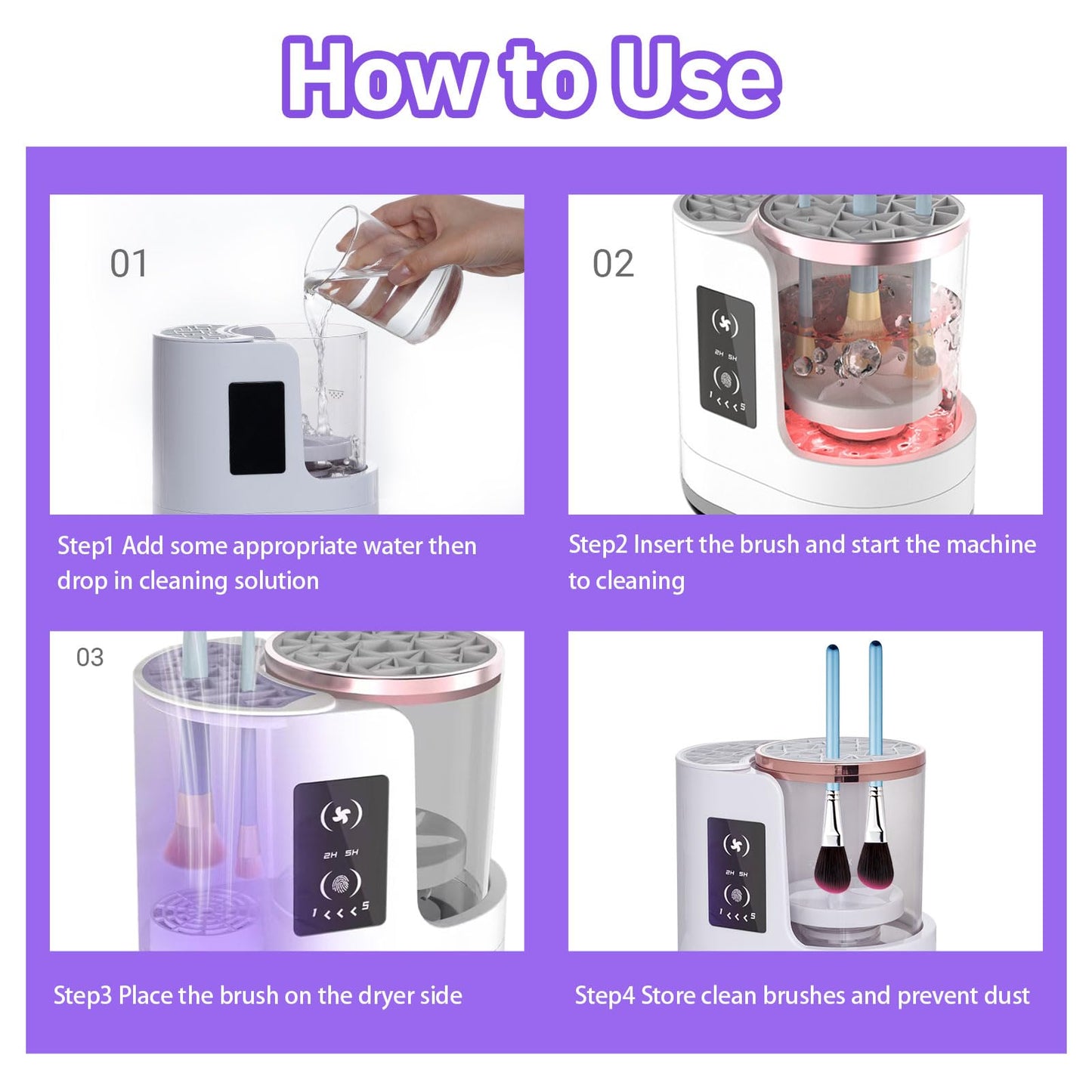 DXGSHSA 3 IN 1 Electric Makeup Brush Cleaner Dryer and Holder Combined with Timers, Automatic USB Cosmetic Brushes Cleaning Tool for Beauty Makeup Brush, Sponges, Eyeshadow, Contour