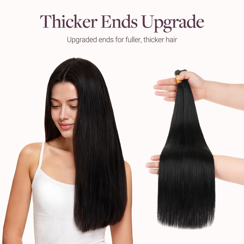 GOO GOO I Tip Hair Extensions Real Human Hair, 14inch 50g 100S, Cold Fusion I Tip Hair Extensions, Invisible Remy Hair Extension, 1 Jet black