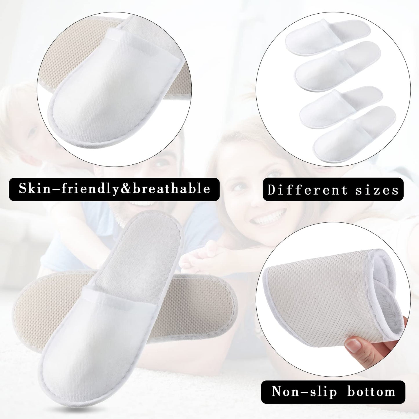 Geyoga 30 Pairs Disposable Spa Slippers for Guest Non Slip House Hotel Closed Toe Indoor Slipper for Men Women Home Wedding Travel, 2 Size(White)