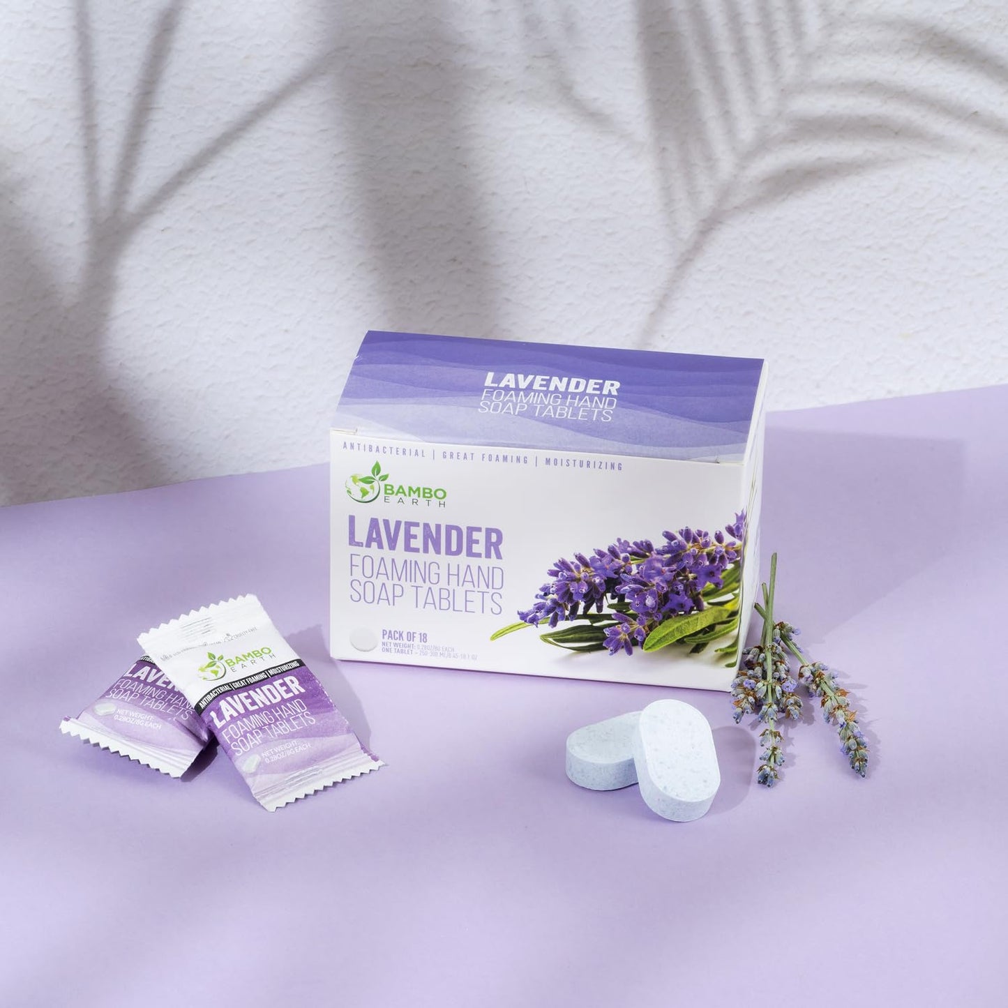 18 Pack Natural Foaming Hand Soap Tablets - Soft Moisturizing Handwash Tab Refills - 1 Tablet = 9 Oz Refillable Liquid Wash Foam Handsoap - Eco-Friendly Paper Softsoap Refill Tabs (Lavender)