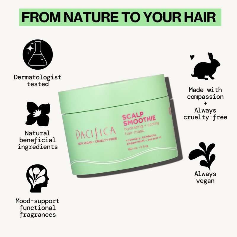 Pacifica Scalp Smoothie Hydrating Scalp Treatment & Leave-On Hair Mask, Cooling Relief for Dry, Flaky, Itchy Scalp & Thinning Hair, Vegan & Cruelty-Free, 6 fl oz