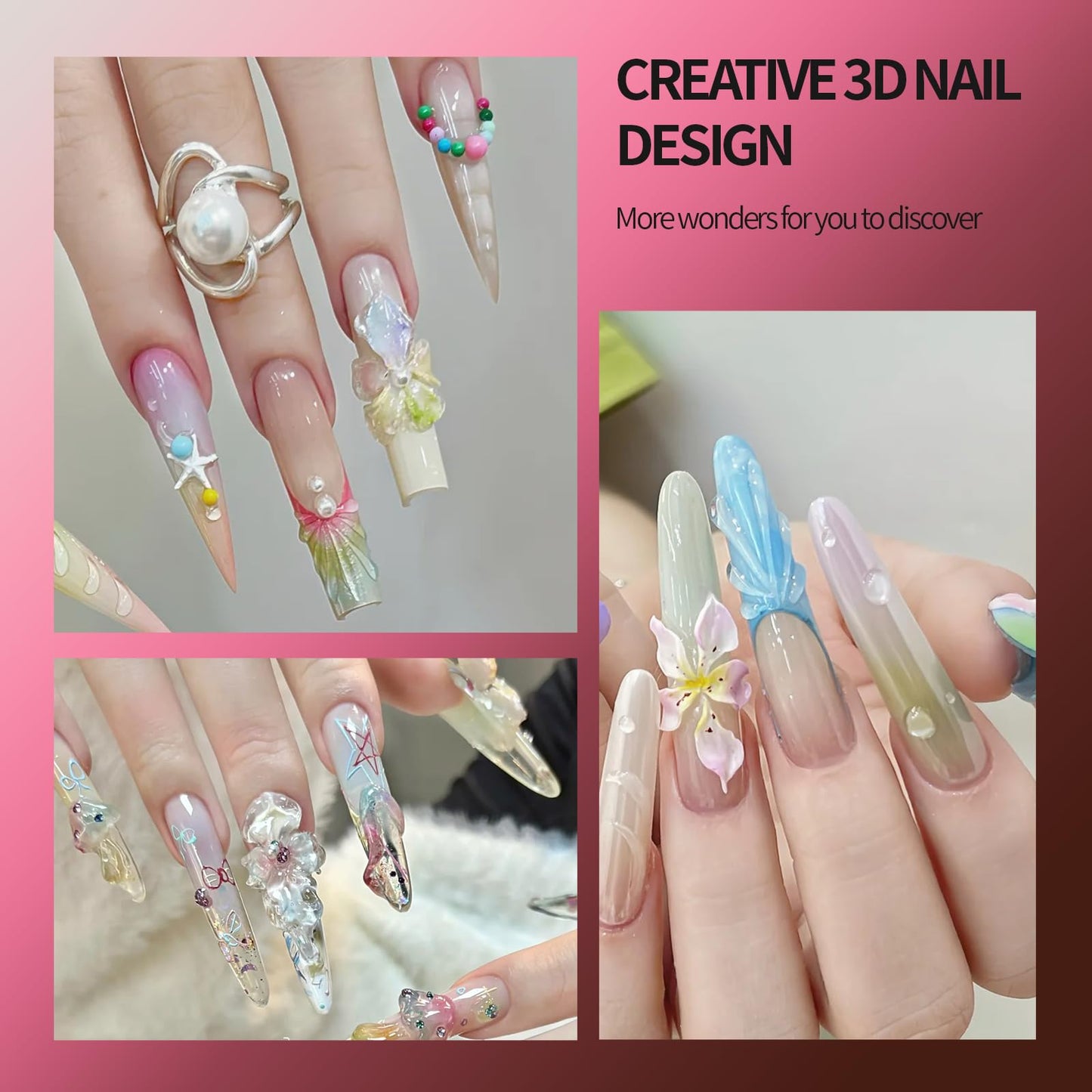 Finger Secret 3D Gel Nail Art Kit-Solid Builder Gel for Nails 3D Sculpting Carving Building Modeling Hard Extension for Beginner DIY Salon at Home Cured Needed