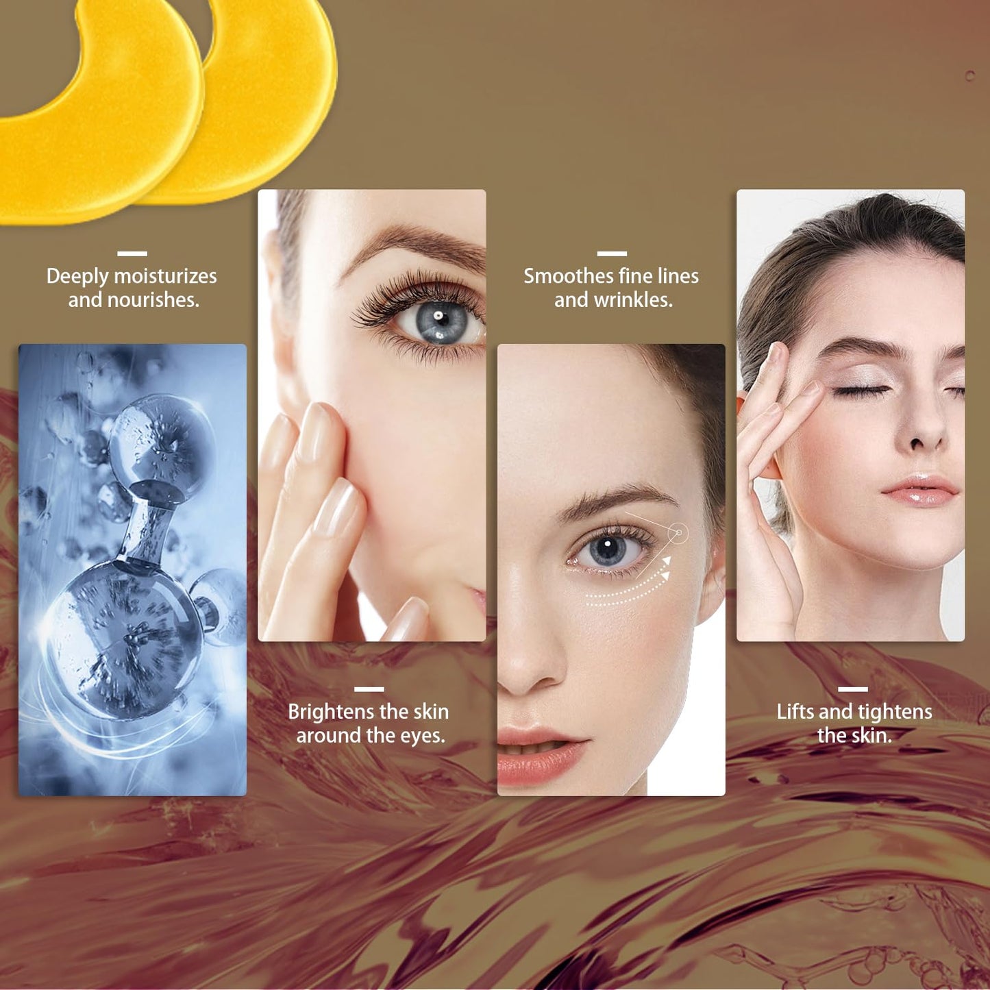 Blusheva Beauty Gold Under Eye Masks 24 Pairs Collagen & Hydrating Gel Eye Patches for Dark Circles, Puffy Eyes, Fine Lines & Anti-Aging Skincare Vegan, Cruelty-Free Self Care Essentials