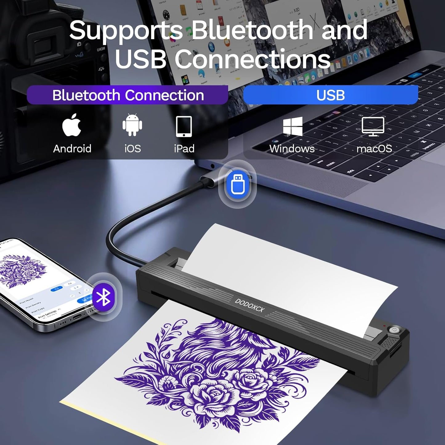 Tattoo Stencil Printer Machine - Wireless Bluetooth Thermal Inkless Printer for Artists | Includes 3 Tattoo Transfer Papers