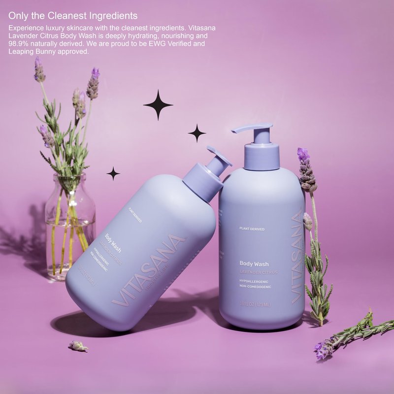 Vitasana Natural Body Wash for Sensitive Skin, 16oz – Lavender Citrus Scent, Plant-Based, EWG Verified, Hypoallergenic, Paraben-Free, Sulfate-Free, Cruelty-Free
