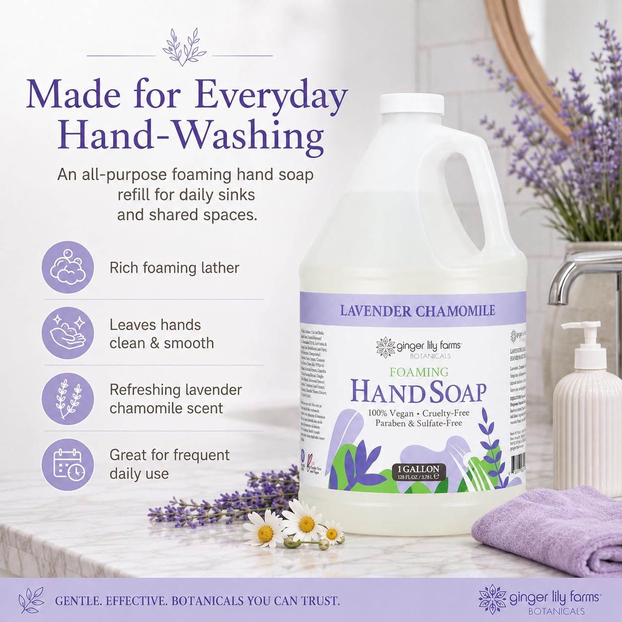 Ginger Lily Farms Botanicals All-Purpose Foaming Hand Soap Refill, 100% Vegan & Cruelty-Free, Lavender Chamomile Scent, 1 Gallon (128 Fl Oz)