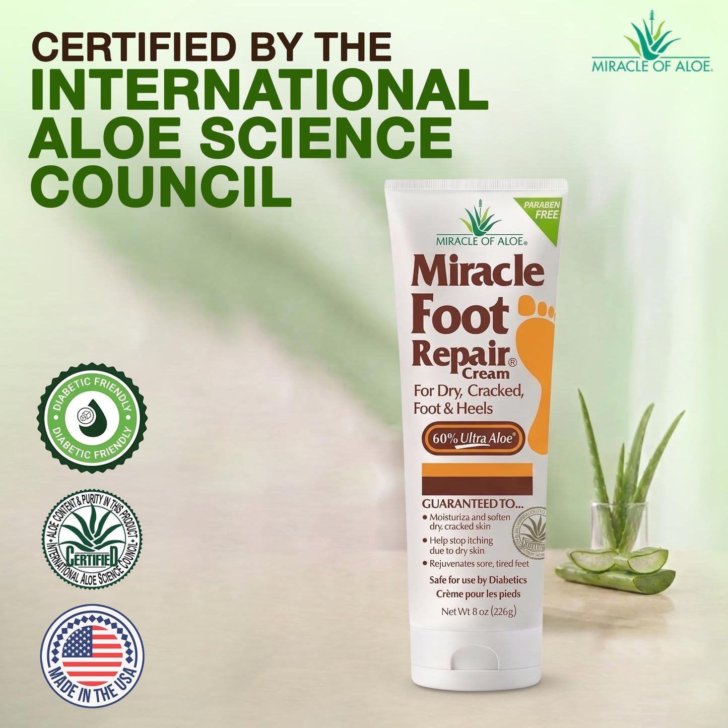 Miracle Foot Repair Cream (8 oz / 2-Pack) Repairs Dry Cracked Heels and Feet, 60% Pure UltraAloe Moisturizes, Softens, and Repairs