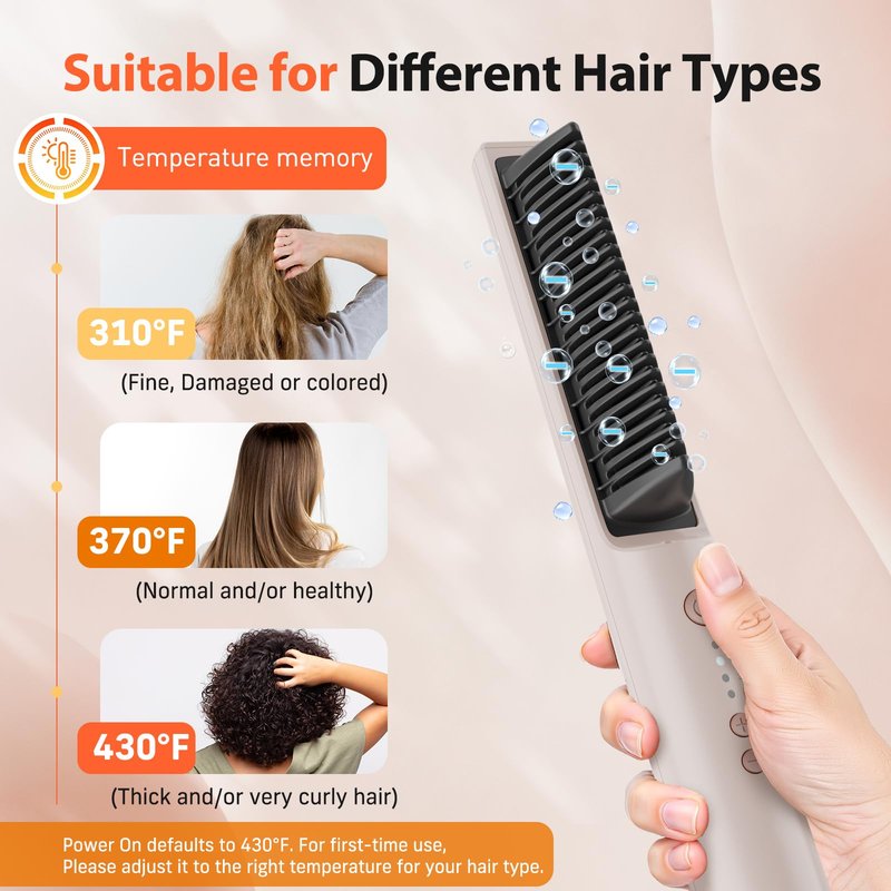 Quico Hair Straightener Brush, 100-240V Dual Voltage Ionic Straightener Brush for Women, Ceramic Travel Hair Straightener Comb, Electric Hot Comb Flat Iron, Auto Temp Lock & Auto-Off Function, Pink