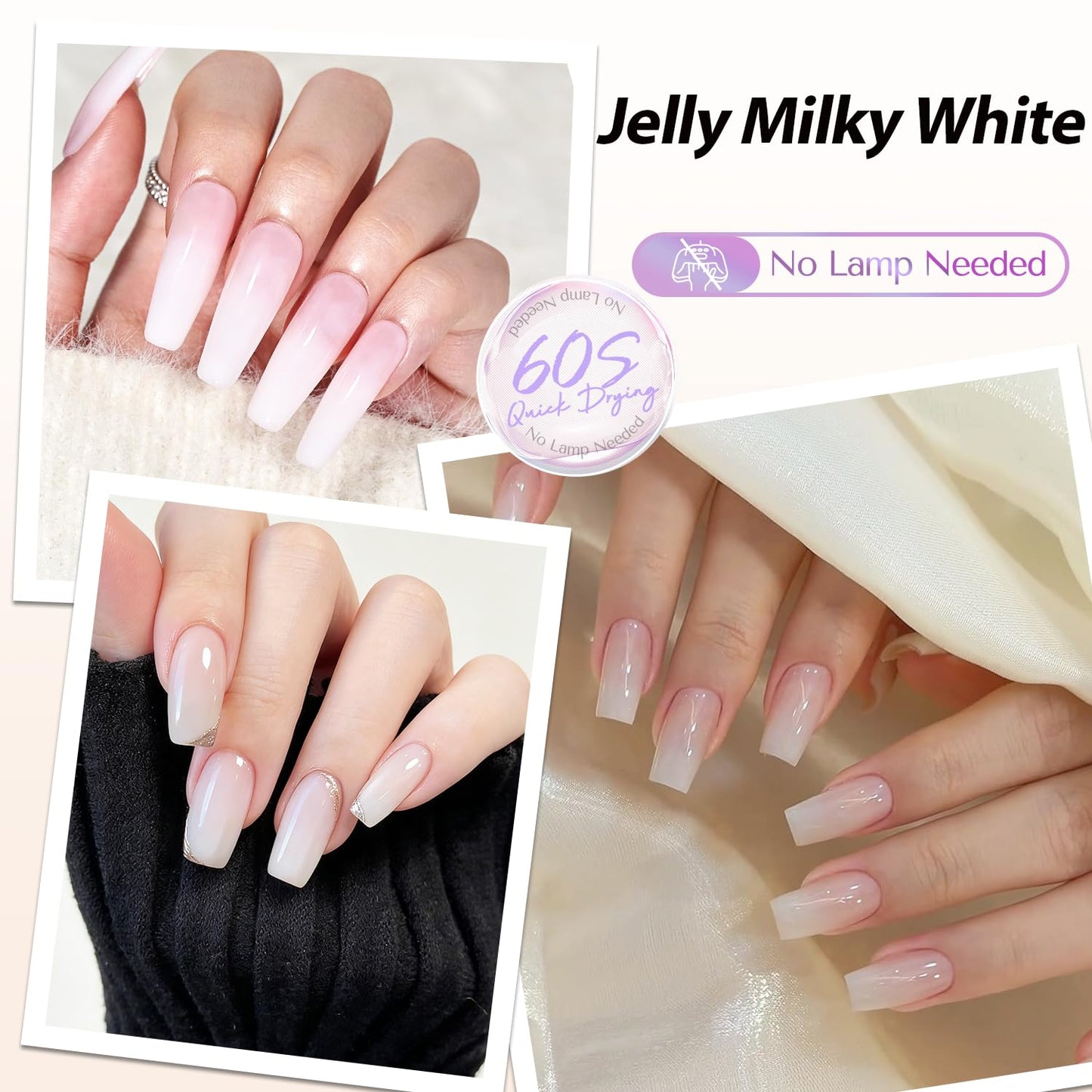 AZUREBEAUTY Milky White Translucent Nail Polish – Quick Dry, Long-Lasting, Natural Jelly Glossy Finish for DIY Manicure & Nail Art, Salon Quality for Women