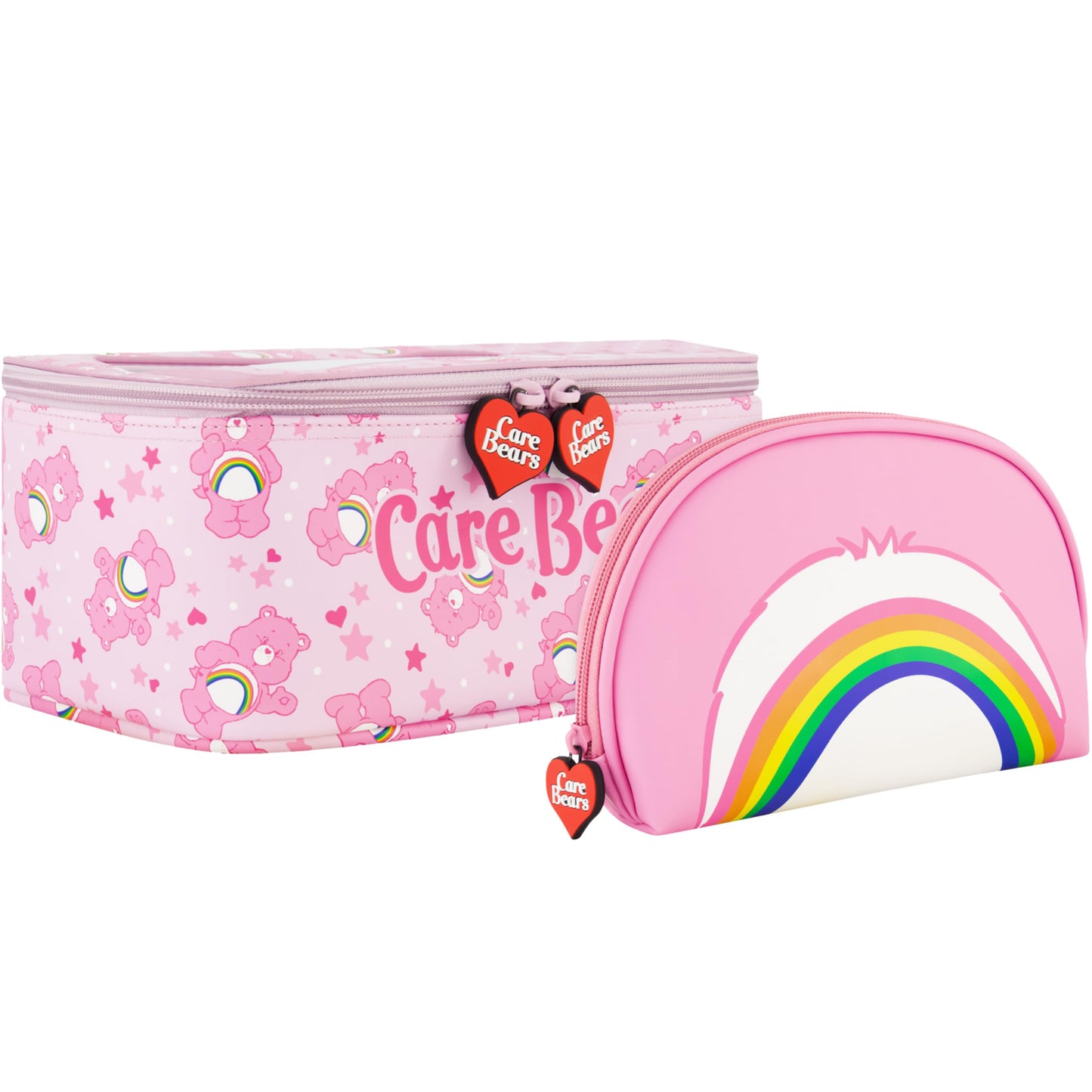 Concept One Care Bears Cosmetic Case Set, Rainbow and Cheer Bear 2-Piece Travel Cosmetic Carry Set with Zippers, Multi