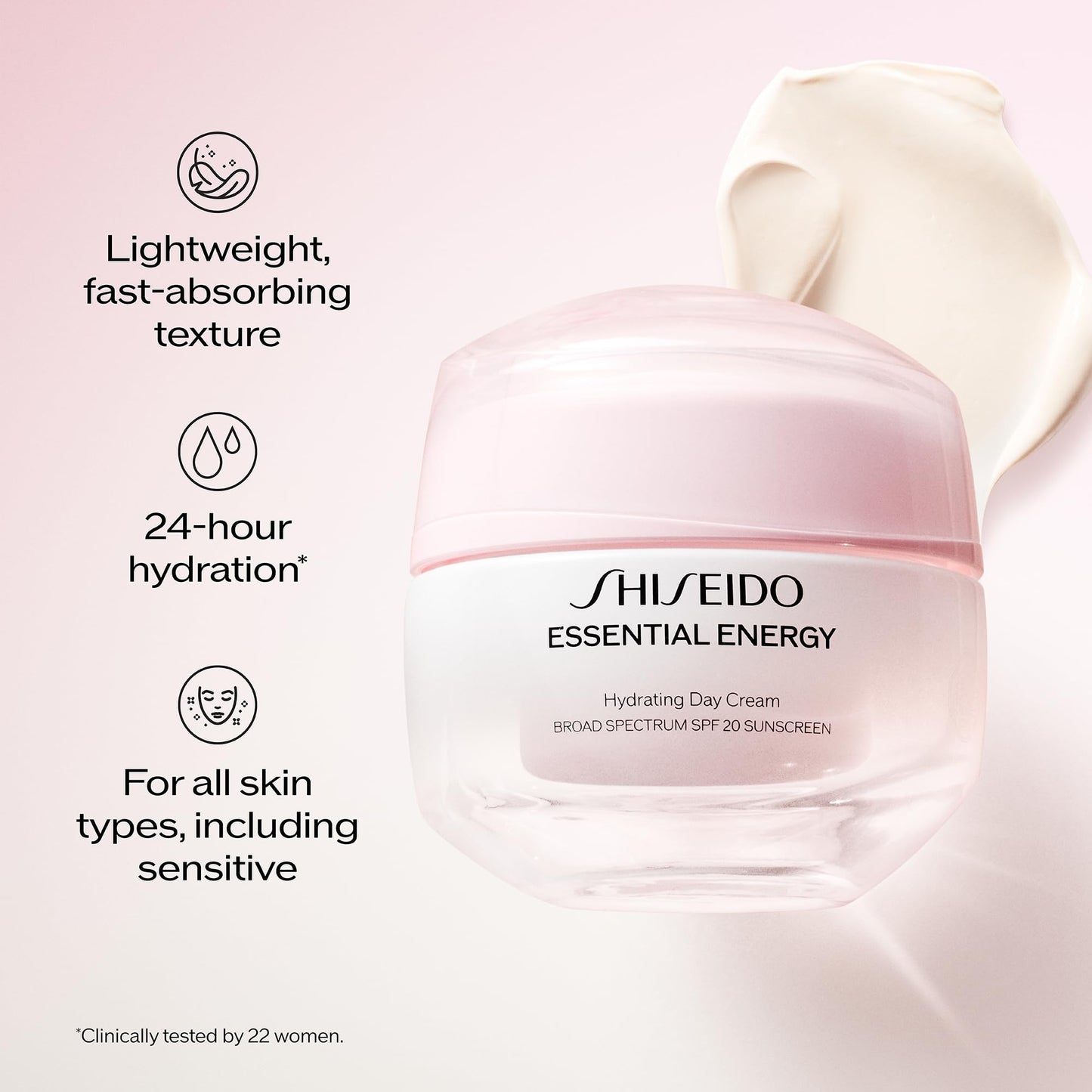 Shiseido Essential Energy Hydrating Day Cream Broad Spectrum SPF 20 - 50 mL - Visibly Reduces the Look of Pores & Fine Lines - With Hyaluronic Acid - 24-Hour Hydration - All Skin Types