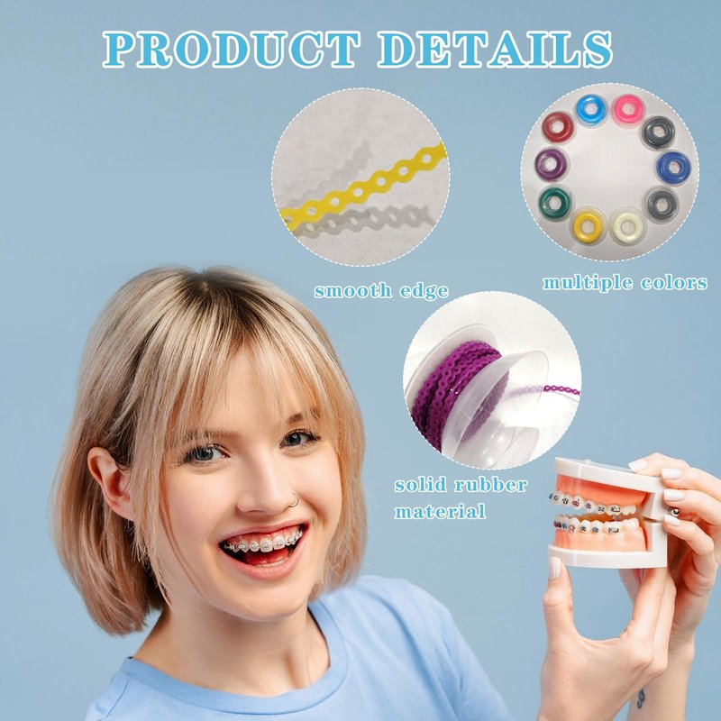 TTKBHHQ-10 Piece Orthodontic Elastic Chain, Orthodontic Bracket Rubber Chain for Support Brackets,15 feet of orthodontic elastic chain (Long)