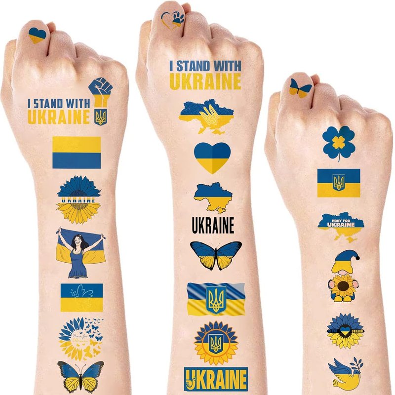 Ukraine Temporary Tattoos - 8 Patriotic Designs, Blue & Yellow | Non-Water Resistant for Adults