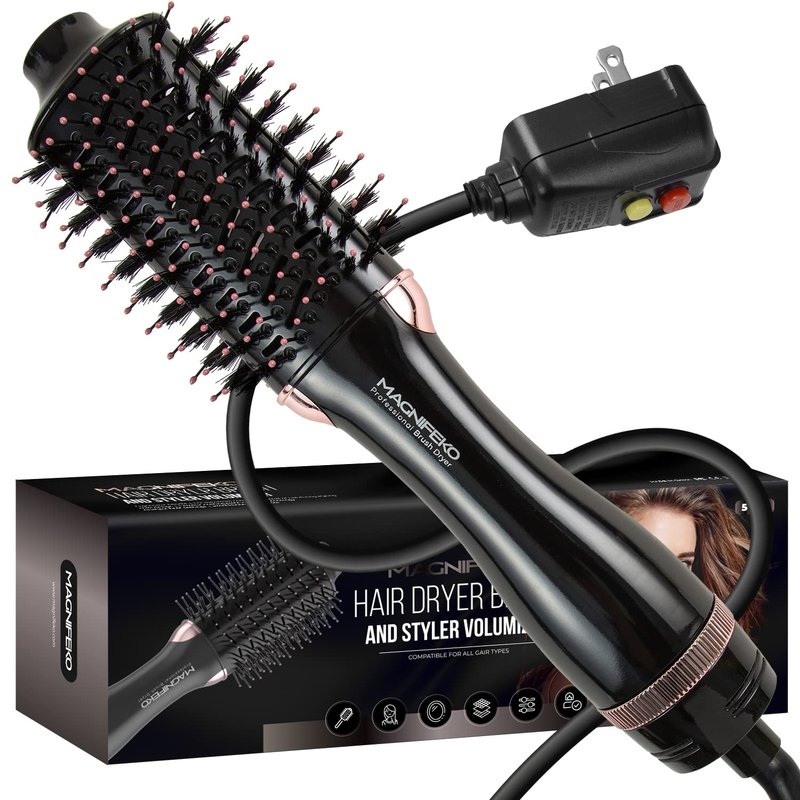Magnifeko Round Hair Dryer Brush - Hot Air Blow Dryer Brush for Women for Hair Drying, Styling and Volumizing -(Black)